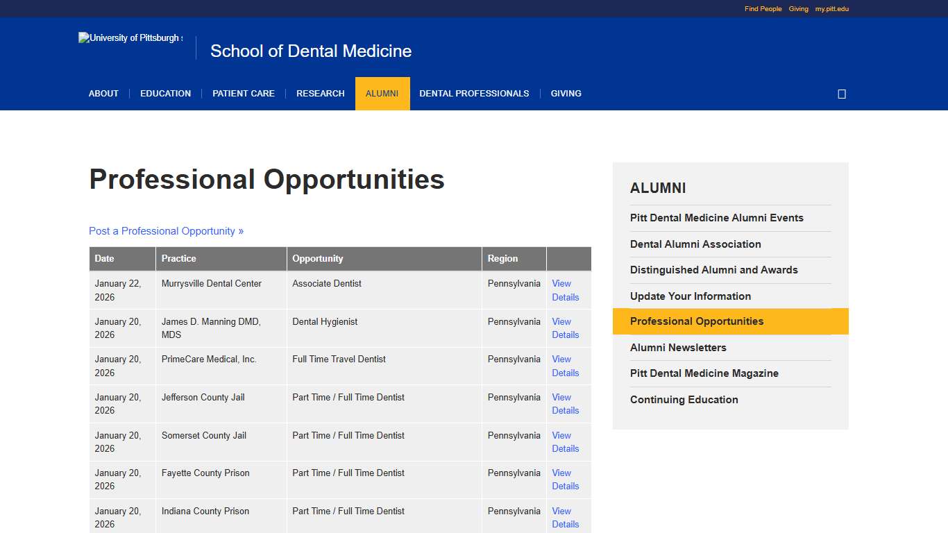 Professional Opportunities School of Dental Medicine